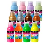 Lot de 12 peintures acryliques de 100 ml en néon, métallique et pastel pour enfants et adultes, idéal pour papier, toile, bois, pierre et pouring (néon, métallique et pastel)
