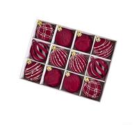 Lot de 12 pendentifs creux en forme de boule de Noël en velours pour intérieur et extérieur (rouge)