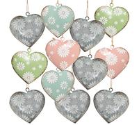 Lot de 12 pendentifs en forme de cœur de 5,5 cm en métal - Décoration de table de mariage - Cadeau romantique - Atmosphère chaleureuse - Anniversaire - Été