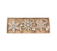 Lot de 12 pendentifs flocons de neige en bois creux, style vintage, à suspendre for décorer le sapin de Noël (à peindre soi-même).(Box-Snowflake A)