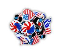 Lot de 12 perles focales américaines en silicone | Lot de 12 drapeaux américains patriotiques pour maman chignon du 4 juillet Vente en gros en gros rouge, blanc, bleu, nain, cœur, tournesol, taureau,