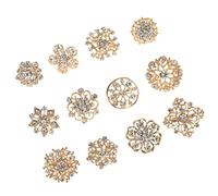 Lot de 12 petites broches en forme de fleur plaqué or avec strass