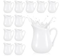 Lot de 12 petits pichets à crémier classiques en porcelaine blanche avec poignée, récipient à café et sirop d'érable en céramique pour sauce au lait, salade, micro-ondes et congélateur