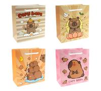 Lot de 12 petits sacs à friandises Capybara mignons avec poignées pour jolis animaux sur le thème des animaux, collation, bonbons, cadeaux, décorations de fête d'anniversaire, 15,5 x 14 x 7 cm