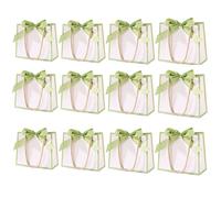 Lot de 12 petits sacs cadeaux avec poignées, mini sacs cadeaux de remerciement avec ruban pour mariage, fête prénatale, anniversaire (blanc, vert)