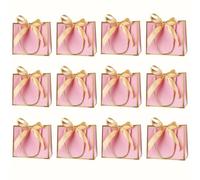 Lot de 12 petits sacs cadeaux avec poignées - Petits sacs cadeaux de remerciement avec nœud - Pour mariage, fête prénatale, anniversaire, partie (rose, doré