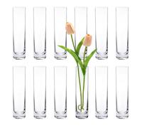 Lot de 12 petits vases cylindriques en verre pour centres de table, petits vases à fleurs transparents faits à la main, décoration de table de mariage, vases simples en vrac, décoration de bureau,