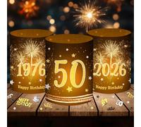 Lot de 12 photophores décoratifs de table 500 confettis noirs et dorés - Décoration de 50e anniversaire homme/femme 1975-2025 - Convient pour