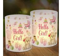 Lot de 12 photophores décoratifs de table Hello Girl - Motif Hello Girl - Rose - Ours mignon - Décoration de table pour fille, naissance, fête prénatale, anniversaire
