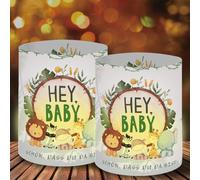 Lot de 12 photophores décoratifs de table Hey Baby, safari, baby shower, fête prénatale, fête prénatale, fille garçon, fête d'enfants, « Schön dass Du da bist », convient pour bougies/bougies