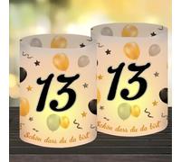 Lot de 12 photophores décoratifs de table pour 13e anniversaire - Pour fille garçon - Convient pour bougies chauffe-plat ou bougies avec inscription « Schön dass Du Da bist »
