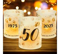 Lot de 12 photophores décoratifs de table pour 50e anniversaire, 50e anniversaire, décoration de table, décoration 50e anniversaire hommes femmes, 1975-2025 Convient pour bougies chauffe-plat ou
