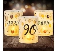 Lot de 12 photophores décoratifs de table pour 90e anniversaire, Seutgjie 90e anniversaire Décoration homme femme 1935-2025 Noir doré pour bougies chauffe-plat ou bougies