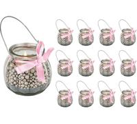 Lot de 12 photophores décoratives en Verre nœud Blanc Rose décoration de Table, Petit Vases de Mariage, fête, Verre Transparent, Verre, Weiß, 12 x Rosa Schleife