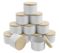 Lot de 12 photophores en fer avec couvercle en bois - Portables et durables - À remplir - Décoration d'intérieur - Pour bricolage, aromathérapie - Pour chambre à coucher, salon - Blanc