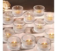 Lot de 12 photophores en verre transparents - Petit photophore pour mariage, anniversaire, vacances, décoration de fête