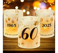 Lot de 12 photophores pour décoration de table pour 60 ans, 60 ans, 60 ans, pour hommes et femmes, 1965-2025, convient pour bougies chauffe-plat ou bougies, « Schön dass Du Da bist »