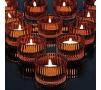 Lot de 12 photophores ronds - Idéal pour bougies chauffe-plat, bougies et comme récipient, photophore pour cadeau, aromathérapie, mariage, fête, décoration, accessoire d'intérieur (marron latte)