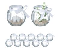 Relaxdays Photophores Porte-bougies à nœud Lot de 12 en verre transparent intérieur et extérieur