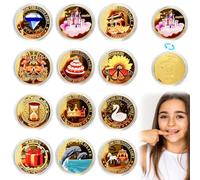 Lot de 12 pièces de monnaie de fée des dents dorées, avec différents motifs, cadeaux pour filles et garçons, fée des dents, cadeaux pour enfants perdus, cadeaux souvenirs