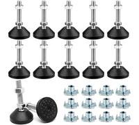 Lot de 12 pieds réglables en hauteur à 360 ° M10 x 50 mm avec écrous à enfoncer, vis de réglage difficile, pieds de meubles en métal Pieds de nivellement en acier inoxydable Pieds de nivellement