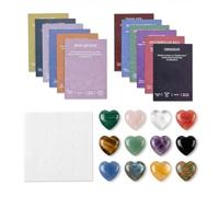 Lot de 12 Pierre Precieuse avec Cartes de Vœux Pierres Thérapeutiques Cristal en Forme Coeur Naturelles Colorées Pierre Porte Bonheur Pierre Lithothérapie Petit Cadeau pour Méditation et Décoration de