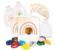Lot de 12 pierres en forme de cœur, cristaux naturels en forme cœur avec cartes et sachets vœux, cadeaux d'anniversaire, pierres pour enfants, roches, taillées, cristaux.