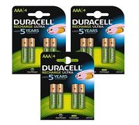 Lot de 12 piles rechargeables AAA Duracell Restant chargées Pré chargées Prêtes à l'utilisation, NiMH, 850 mAh 1,2 V