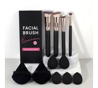 Lot de 12 pinceaux de maquillage avec houppettes pour fond de teint, anti-cernes, fard à joues, poudre et fard à paupières, doux, sans couture et non irritant (noir)
