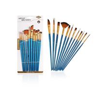 Lot de 12 pinceaux de peinture acrylique, pinceaux aquarelle de qualité supérieure pour artistes débutants et amateurs de peinture acrylique (bleu)
