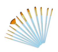 Lot de 12 pinceaux de peinture pour peinture acrylique, huile, aquarelle - Poils synthétiques en nylon pour ongles, visage, art corporel - Pour étudiants et adultes (bleu ciel)