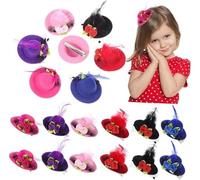 Lot de 12 pinces à cheveux duveteuses à double fleur avec plumes, mini chapeau haut-de-forme pour poupées, accessoires de costume de scène (5,8 cm, 6 couleurs mélangées)