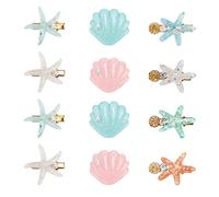 Lot de 12 pinces à cheveux en forme d'étoile de mer en résine acrylique avec coquillages et étoiles artificielles en forme d'étoile de mer