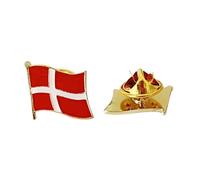 Lot de 12 pin's en métal doré avec motif drapeau du Danemark, rouge et blanc, finition émaillée, 16 mm x 16 mm