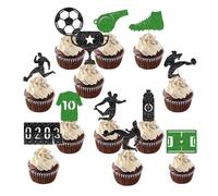 Lot de 12 piques à cupcakes de football 2D - Pour fêtes d'anniversaire, événements, jeux, maison, école, pâtisseries, hommes, enfants, fans