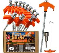 Lot de 12 piquets de tente en métal robuste de 20,3 cm avec adaptateur de perceuse et extracteur de clous, parfaits pour le camping, la randonnée, les voyages, la plage et l'extérieur