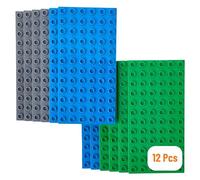 Lot de 12 plaques de Base Big Briks - de qualité - pour Grosses Briques/avec Gros tenons - Compatible avec Les Plus Grandes Marques - 19 x 9,5 cm - Bleu, Gris, Vert