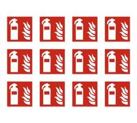 Lot de 12 plaques de signalisation incendie pour extincteur : F001 - DIN EN ISO 7010 / ASR A1.3 - Autocollants : 2,5 cm