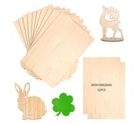 Lot de 12 plaques en bois de balsa - 200 x 100 x 1,5 mm - Plaque de contreplaqué Populus Wood - Pour Noël, modèle de bricolage, art et artisanat, peinture, découpe laser et projets de travail du bois