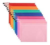 Lot de 12 pochettes A4 en plastique avec fermeture éclair - Étanche - Pour fournitures de bureau et accessoires de voyage - 6 couleurs