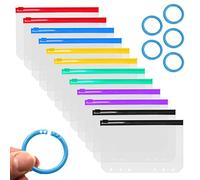 Lot de 12 pochettes A6 avec anneau, poches à fermeture éclair étanche, poches latérales, planificateur budgétaire à 6 trous, convient pour le bureau