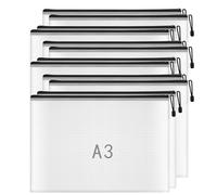 Lot de 12 pochettes en plastique A3 avec fermeture éclair - Noir