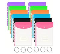 Lot de 12 pochettes en plastique A4 - Pochettes perforées multicolores verticales avec bouton pression et 11 trous pour classeurs à 2/3/4 anneaux, pochettes transparentes en polyéthylène pour l'école