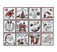 Lot de 12 pochoirs classiques en PET pour peinture de Noël 1,5 x 1,5 m Grand modèle de dessin Fournitures de décoration de Noël Pochoirs Stuff