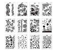 Lot de 12 pochoirs de peinture creux pour décoration créative de fleurs, outil de graffiti pour la maison, graffiti, peinture sur toile en bois