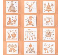 Lot de 12 pochoirs de peinture de Noël classiques avec 5 modèles de dessin d'étudiant - Fournitures de décoration de Noël - Moules en résine en silicone