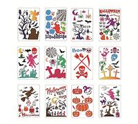 Lot de 12 pochoirs de peinture réutilisables Thème Halloween pour la peinture sur mur en bois Décoration d'intérieur Modèles de dessin technique