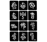 Lot de 12 pochoirs de tatouage temporaires Dragon sur une feuille P03
