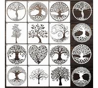 Lot de 12 pochoirs motif arbre de vie réutilisables pour peinture et travaux manuels, 15 cm x 15 cm, modèles de peinture pour décoration murale et sol