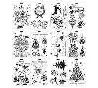 Lot de 12 pochoirs multi-usages pour peinture de Noël en PET - Motifs graffiti personnalisés, anti-rayures et lavables - Pour peinture sur bois, toile, chemises, ornements en verre